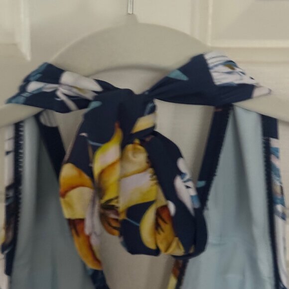 Cupshe Dark Teal Blue Yellow White Floral One Piece Swimsuit Size M Medium New - Picture 13 of 16